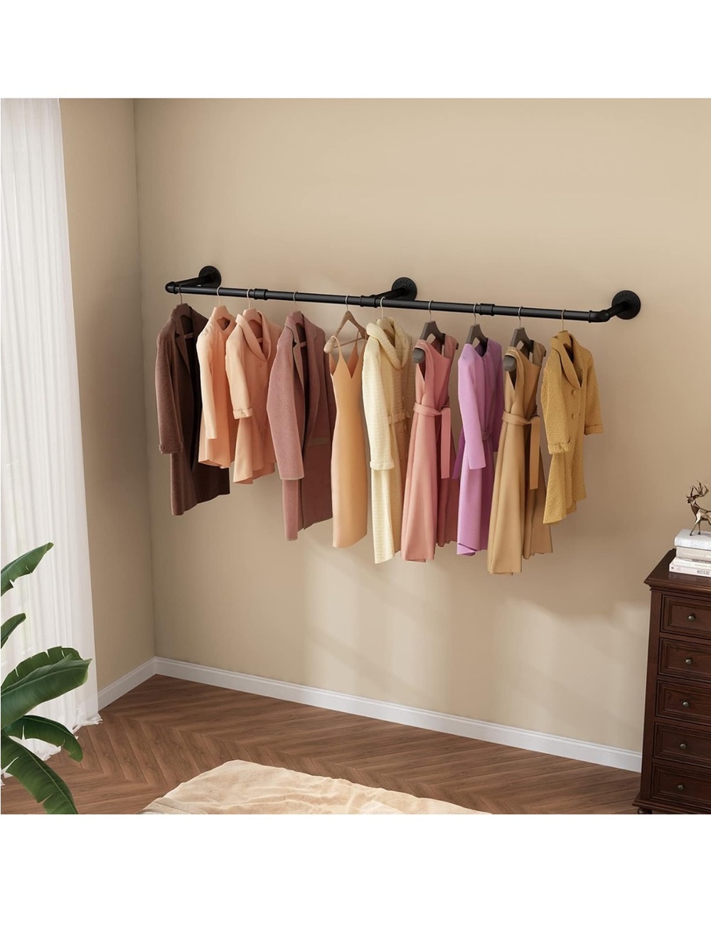 2 Amazon Essentials Wall-Mounted Black Closet Rod with Black Brackets